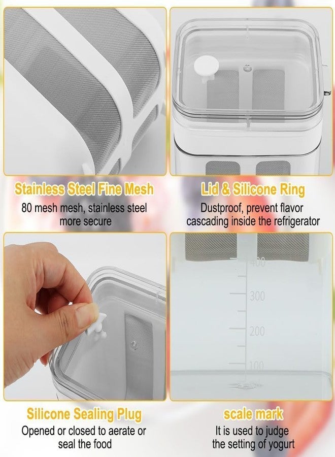 PIERCELL ENTERPRISE Piercell Yogurt Strainer,Yogurt Filter Milk Strainer with Fine Mesh Bag,Lid and Scale Mark, for Making Thick Greek Yogurt,Soybean Milk,Kefir,Berries,Soup,Fruit Juice,Coffee 1100ML (white Yogurt Strainer) - Image 2